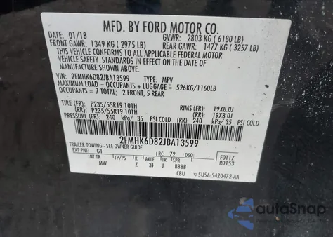 2018 Ford Flex Limited z USA, uszkodzony, nr VIN 2FMHK6D82JBA13599
